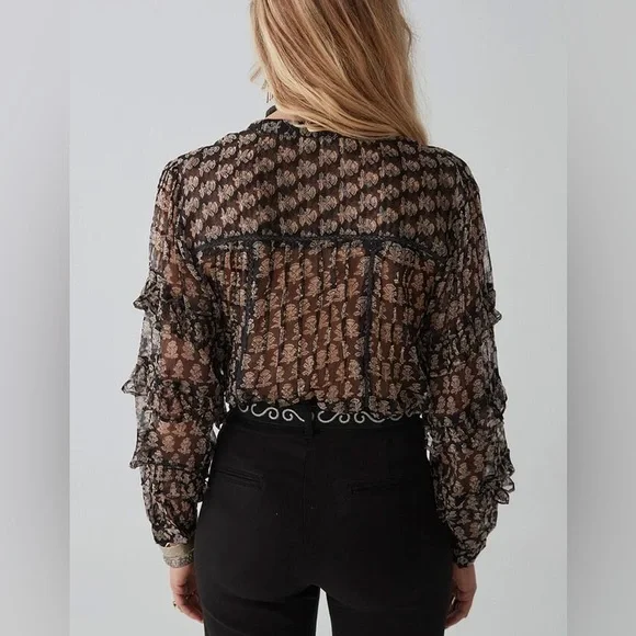 MAISON HOTEL VENICE BLOUSE YING YANG Semi Sheer Ruffle Details Small - Picture 4 of 12